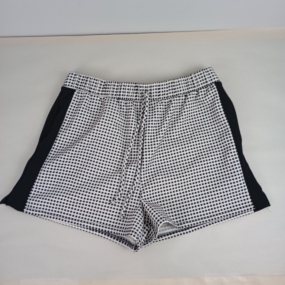 Heimish USA Womens 1X Black White Gingham Elastic Waist Pockets Casual Shorts